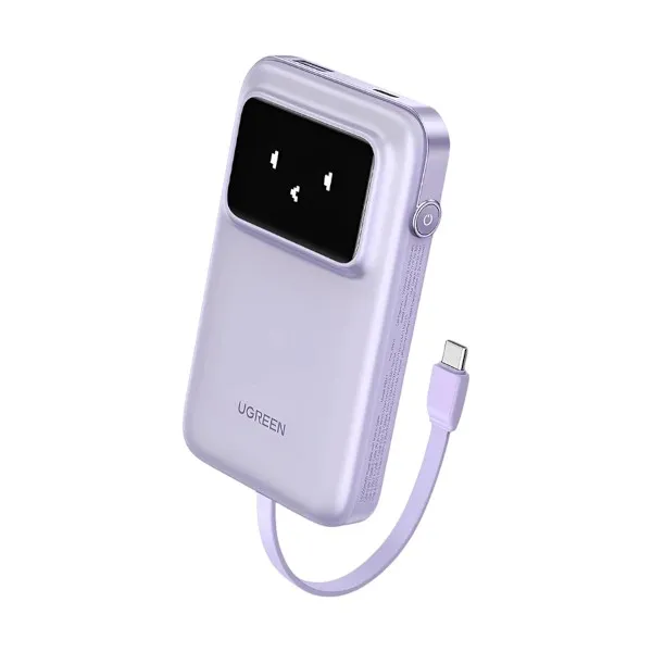 Ugreen PB511 (35604B) 10000mAh 30W পার্পল পাওয়ার ব্যাংক, বিল্ট-ইন কেবল ও ডিজিটাল ডিসপ্লে