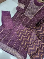 Linen Three Piece with Neck Embroidery, Free Size 42