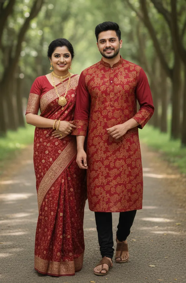 Silk Saree and Dhupian Panjabi Couple Set for Special Occasions