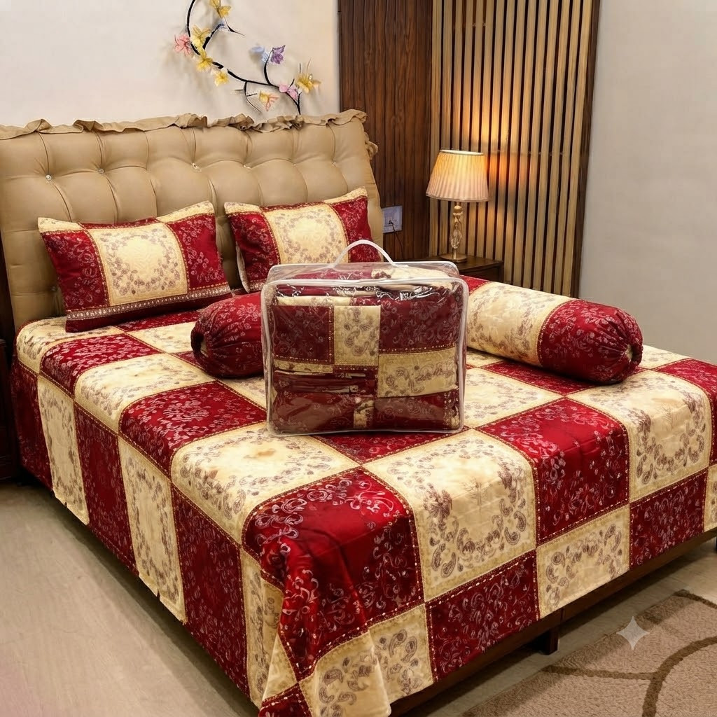 Twill Cotton Comforter 7 x 7.5 Feet with Bed Sheet and Pillow Covers
