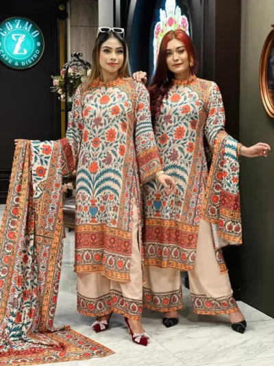 Dubai Silk ডিজিটাল প্রিন্ট থ্রি পিস, বাটার সিল্ক সালোয়ার