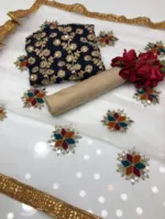আধা সেলাই করা জর্জেট এমব্রয়ডারি থ্রি পিস, বডি 52 পর্যন্ত, 5 রং