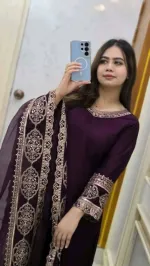 মেয়েদের রেয়ন কটন থ্রি-পিস, ফুল বডি সিকুইন এমব্রয়ডারি