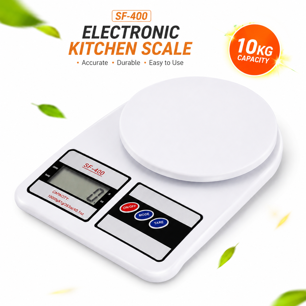 ডিজিটাল কিচেন স্কেল 500g থেকে 10Kg, LCD ডিসপ্লে ও টেয়ার ফাংশন