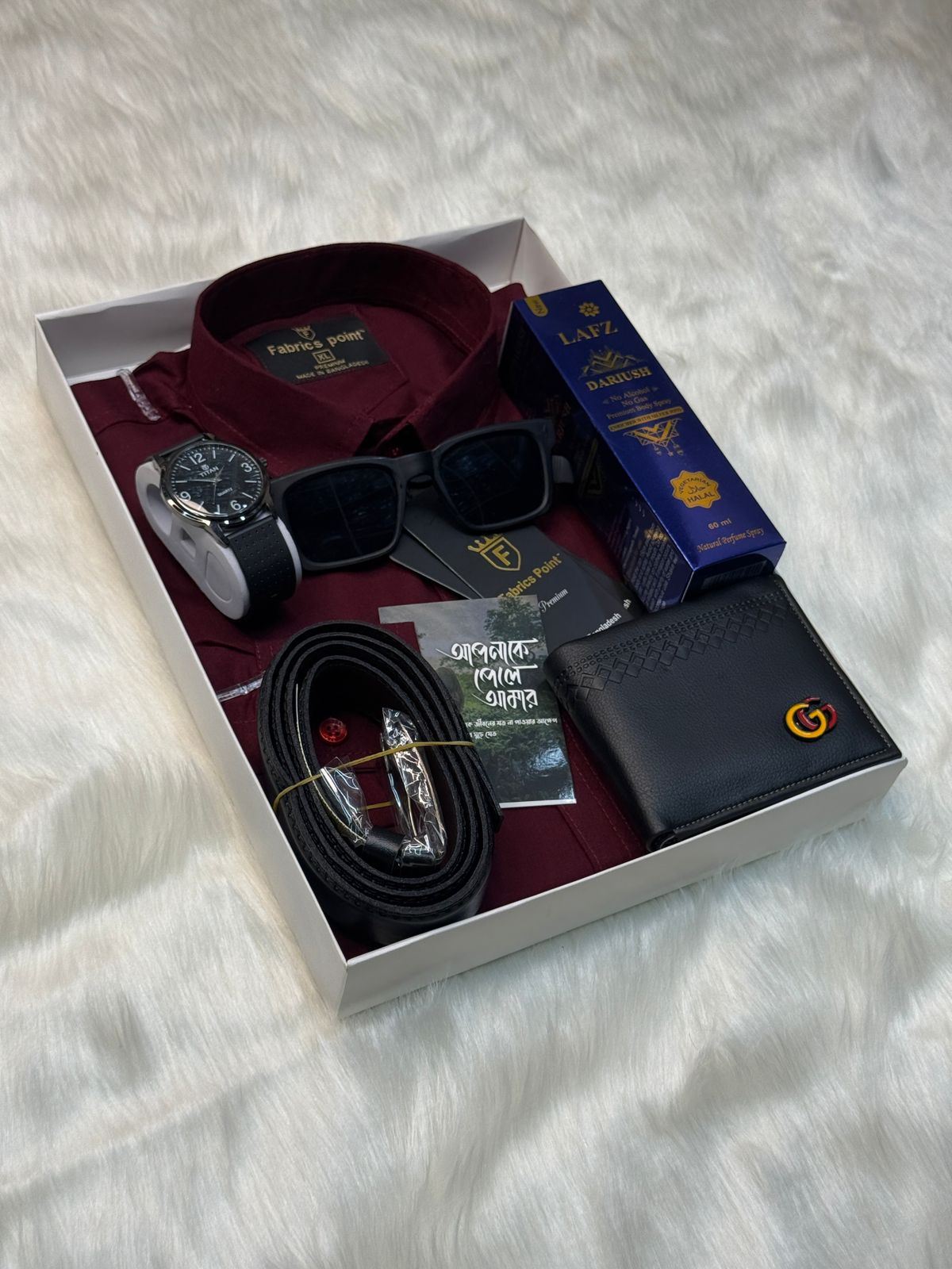 Men's Cotton Shirt Gift Set with Watch, Perfume and Gift Card