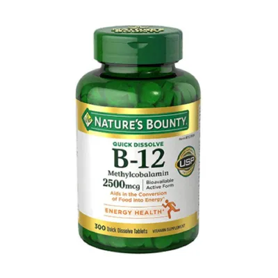 Nature's Bounty Quick Dissolve B-12 মিথাইলকোবালামিন 2500 mcg ভিটামিন সাপ্লিমেন্ট (300 ট্যাবলেট)