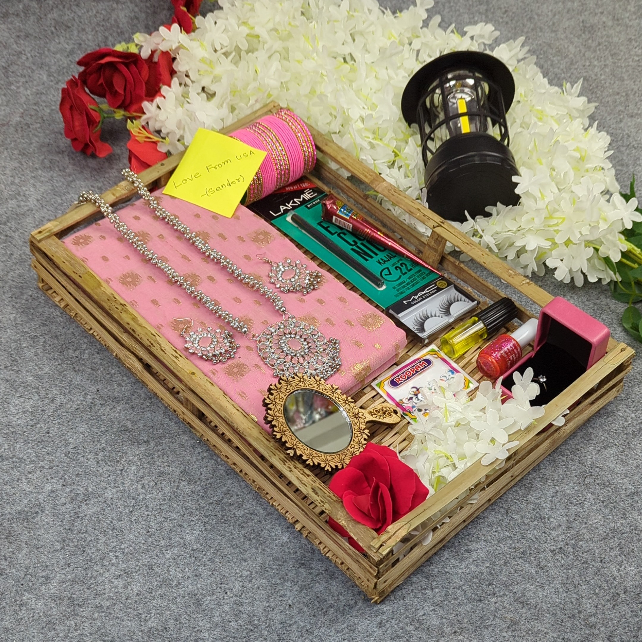 হাফ সিল্ক জামদানি শাড়ি কম্বো সেট - গোলাপি