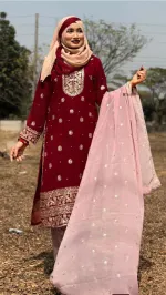 Sequin Embroidered Soft Georgette Three Piece, 5 Colours
