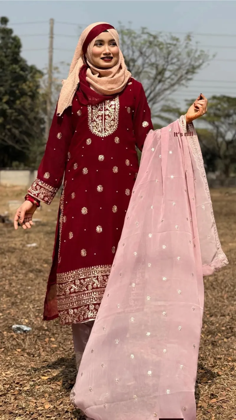 Sequin Embroidered Soft Georgette Three Piece, 5 Colours