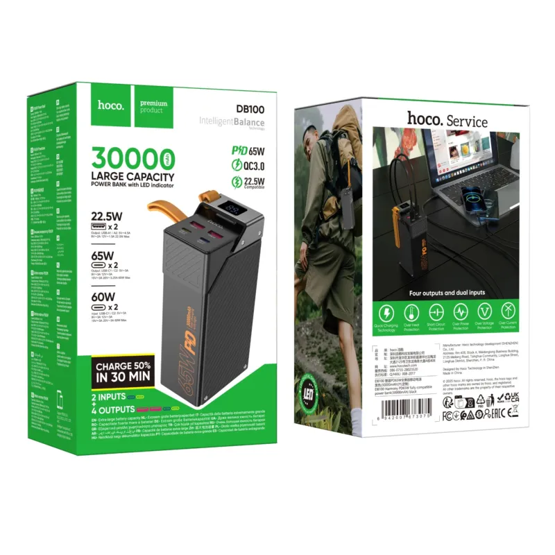 Hoco DB100 Harmony 30000mAh 65W ফাস্ট চার্জিং পাওয়ার ব্যাংক