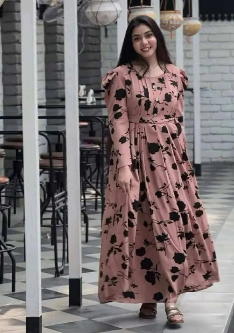 Women's Screen Print Silk Pori Gown, Lengths 51 to 56 Inch