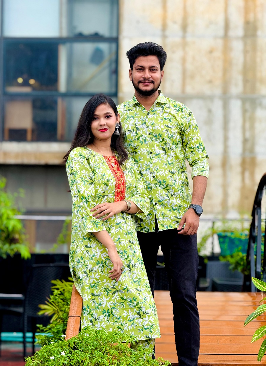 Couple Dress Set, Readymade Salwar Kameez and Matching Shirt