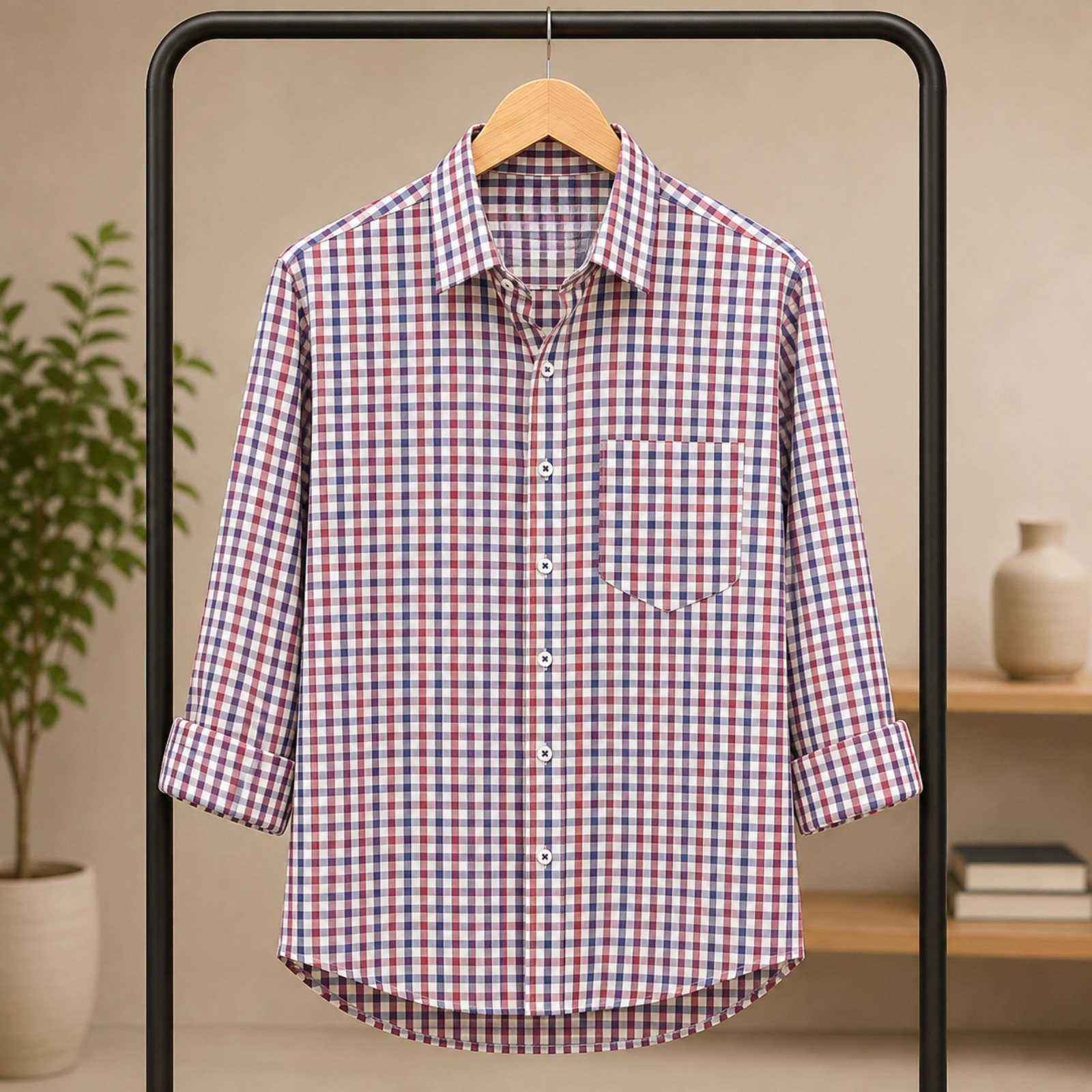 Men's Formal Check Shirt in Oxford Cotton, Collar 15 to 16.5