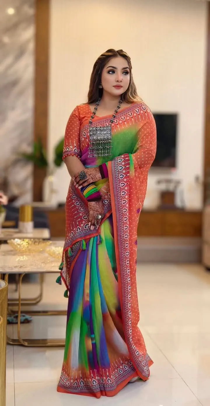 Chanduri Soft Silk Saree with Body Digital Print and Tassels