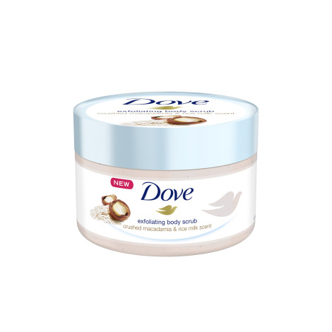 Dove Crushed Macadamia & Rice Milk এক্সফোলিয়েটিং বডি স্ক্রাব 225ml