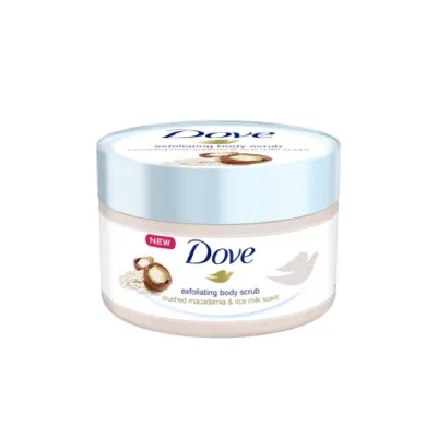 Dove Crushed Macadamia & Rice Milk এক্সফোলিয়েটিং বডি স্ক্রাব 225ml