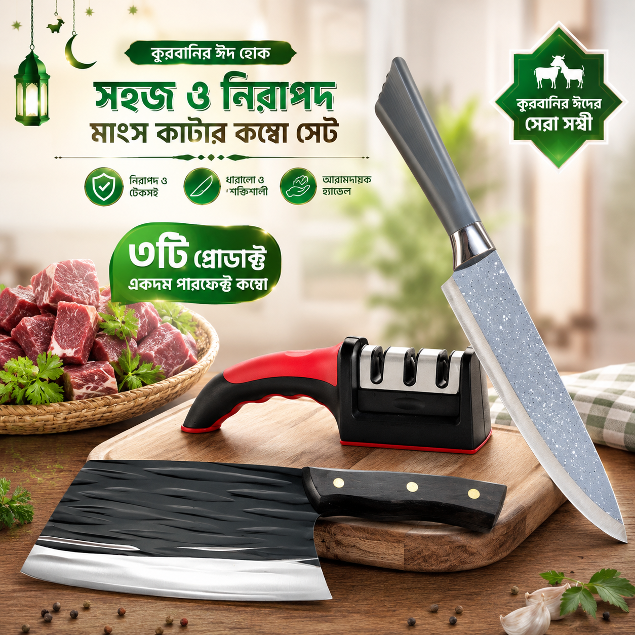 কোরবানির মাংস কাটার 3 ইন 1 কম্বো সেট