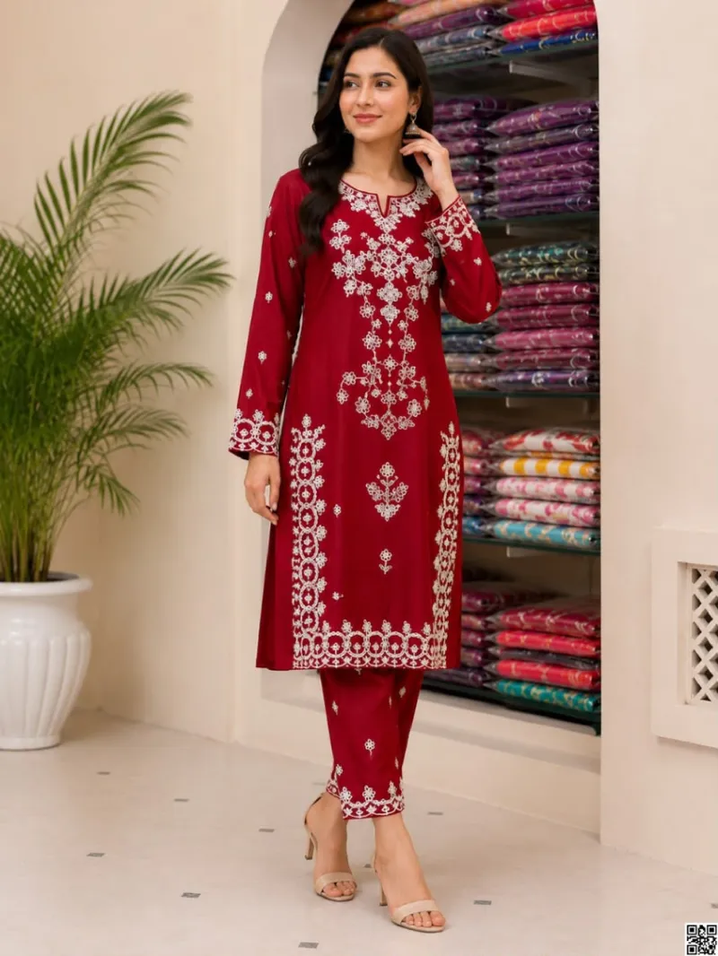 লিনেন ফুল বডি এমব্রয়ডারি টু পিস সেট, M থেকে XXL