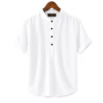 Men's Short Sleeve Oxford Cotton Katua with Band Collar, M to XXL