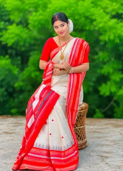 Festive Assam Silk Style Saree with Blouse Piece, 5 Colours