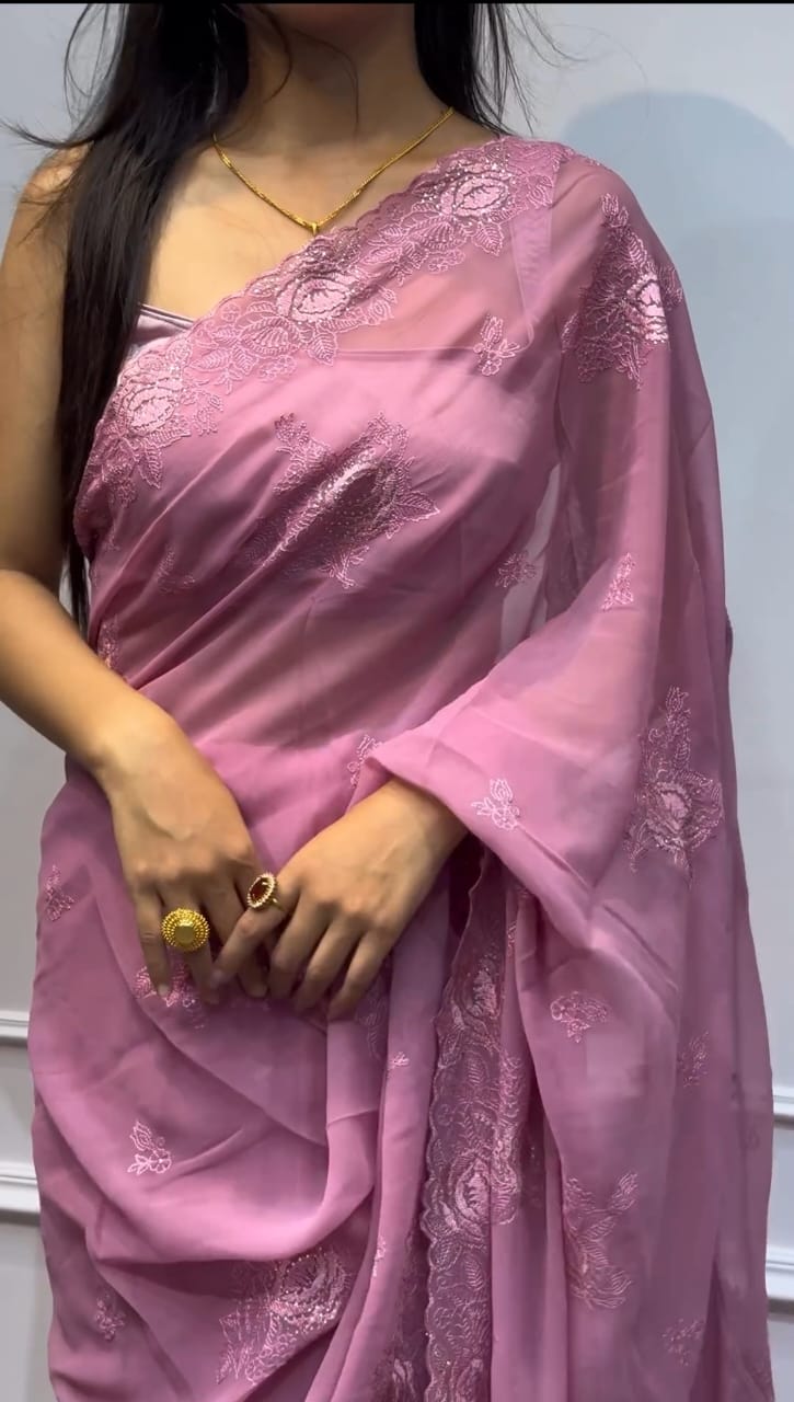 চিনিগুঁড়া জর্জেট শাড়ি, সিকুয়েন্স ও এমব্রয়ডারি, 12 হাত