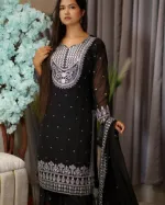 ওয়েটলেস জর্জেট এমব্রয়ডারি থ্রি পিস, সিকুইন ওয়ার্ক