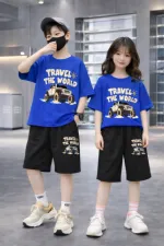 Kids' Drop Shoulder Cotton T-Shirt and Pant Set, 200/220 GSM