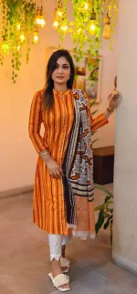 Women's Screen Print Linen Three Piece, Sizes 40, 42, 44