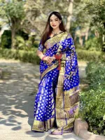 মেয়েদের সিল্ক কাতান শাড়ি, ফুল বডি জরির সুতার কাজ, 6 রং