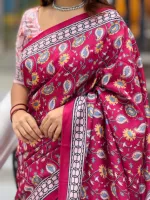Topetor Silk Saree with Floral Motifs and Geometric Border