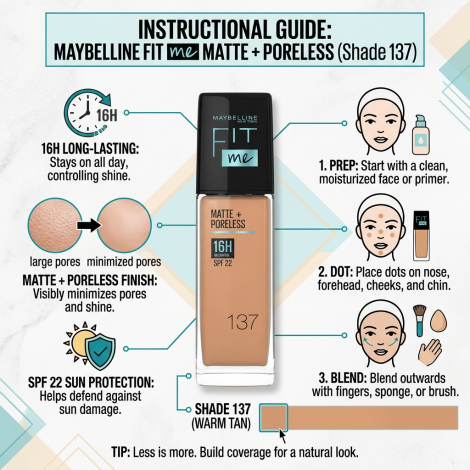 Maybelline Fit Me Matte Poreless ফাউন্ডেশন, শেড 137