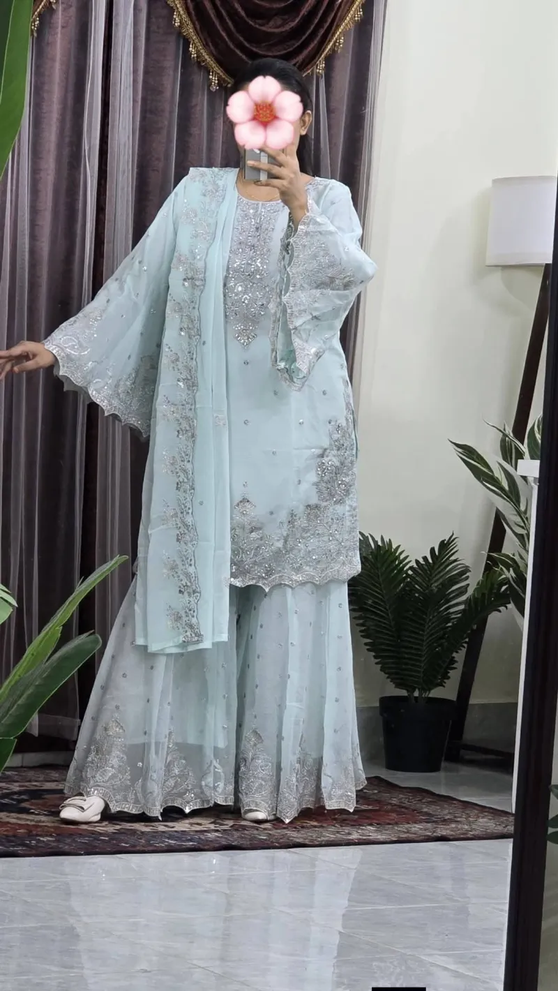 মেয়েদের ঈদ পার্টি ওয়্যার জর্জেট ফোর-পিস, সিকুইন ওয়ার্ক