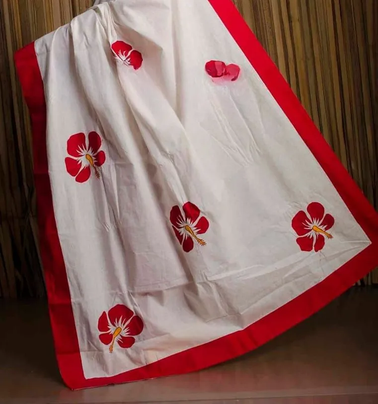 Women's Half Silk Hand Print Saree, 6 Colour Choices