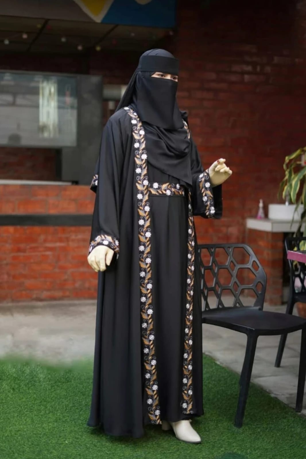 Embroidered Koti Borka Set with Niqab, Belt and Hijab