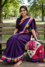 চান্দেরি সিল্ক শাড়ি ম্যাচিং ব্লাউজ পিসসহ, 3 রং