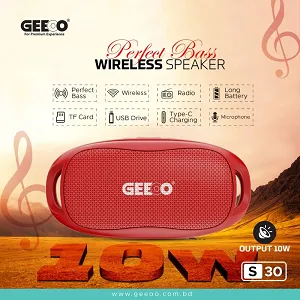 GEEOO S30 ওয়্যারলেস ব্লুটুথ স্পিকার – লাল