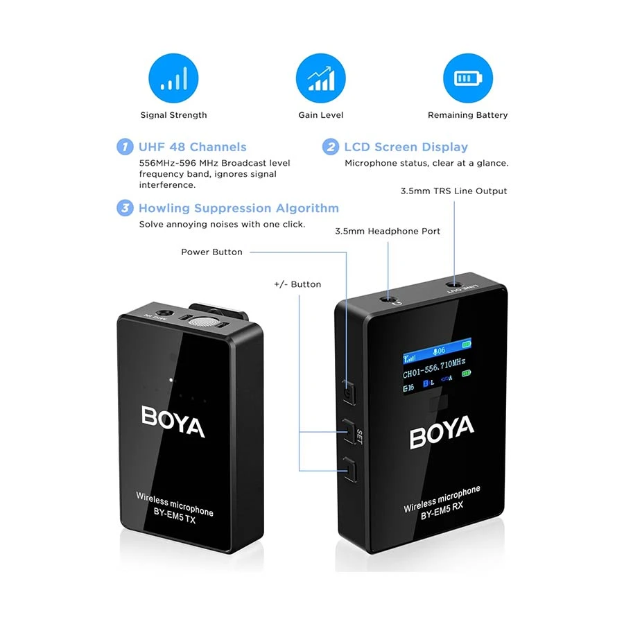 BOYA BY-EM5-K1 UHF Omnidirectional Wireless Black Microphone System