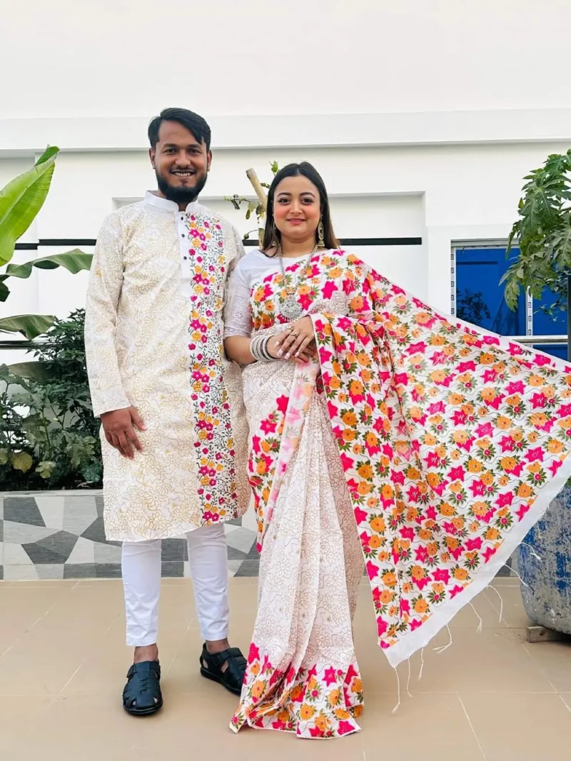 Screen and Block Print Couple Dress, Panjabi Sizes 38 to 44