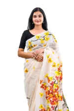 Brush Painted Half Silk Saree, Hand Work in 6 Colours