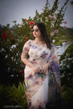ব্লাউজ পিসসহ চান্দেরি সিল্ক ফ্লোরাল প্রিন্ট শাড়ি, 5 রং