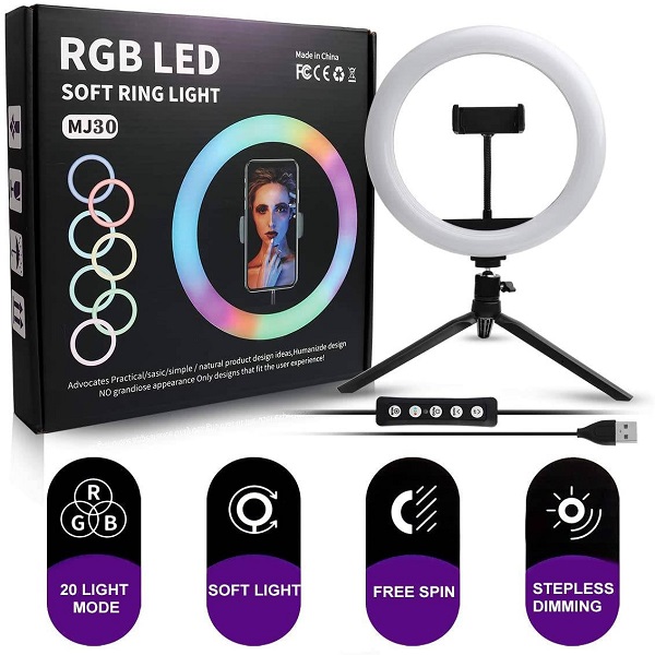 RGB LED সফট রিং লাইট MJ30 (স্ট্যান্ড ছাড়া)
