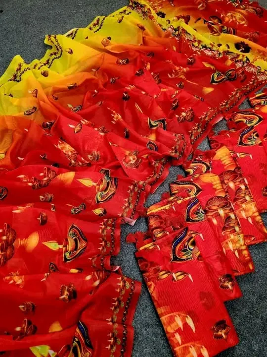 Chanderi Silk Floral Print Saree without Blouse, 5 Colours