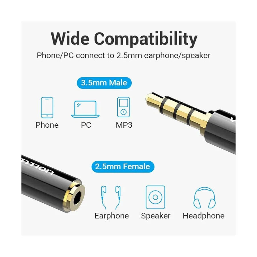 Vention BFBB0 3.5mm TRRS Male to 2.5mm Female Audio Converter Black