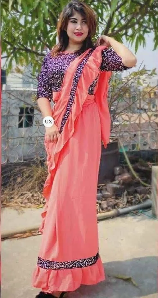 Readymade Cherry Georgette Saree Gown with Ready Blouse
