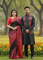 Winter Couple Set, Tangail Saree with Koti and Panjabi
