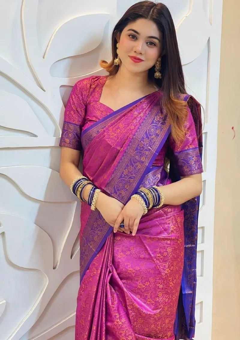 হালকা কাঞ্জিভরম সিল্ক শাড়ি, রানিং ব্লাউজসহ, 6 রং
