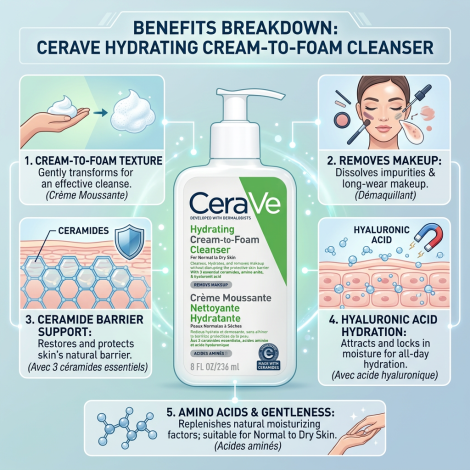 CeraVe হাইড্রেটিং ক্রিম-টু-ফোম ক্লিনজার 236ml