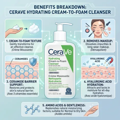 CeraVe হাইড্রেটিং ক্রিম-টু-ফোম ক্লিনজার 236ml