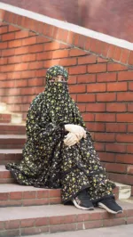Women's Soft Linen Khimar Set with 30 Inch Niqab