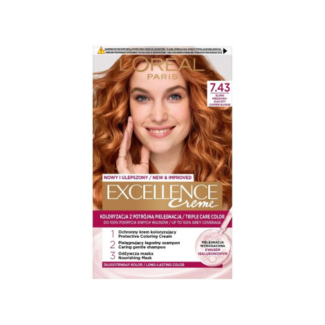 L'Oreal Excellence ক্রিম ট্রিপল কেয়ার হেয়ার কালার 7.43 কপার ব্লন্ড